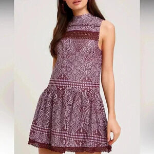 Lulus Belrose Burgundy and Lavender Lace Mini Dress Size XL